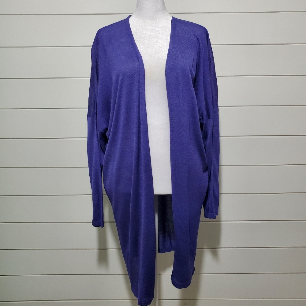 Chicos Silk Open Front‎ Cardigan Purple Knit Sheer Lightweight Size 3  100% Silk